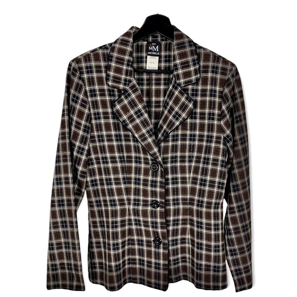 Vintage 90s My Michelle Brown Black Plaid Blazer Large